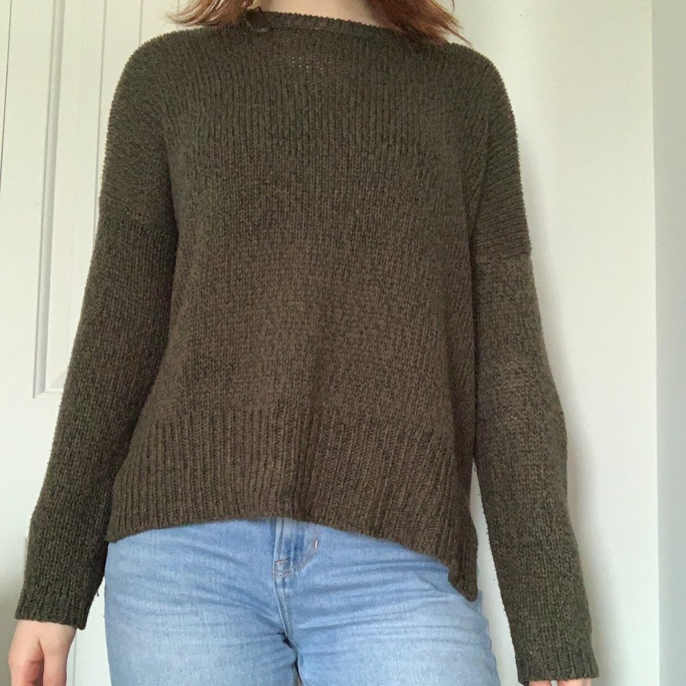 Green Knit Sweater with Elbow Patches